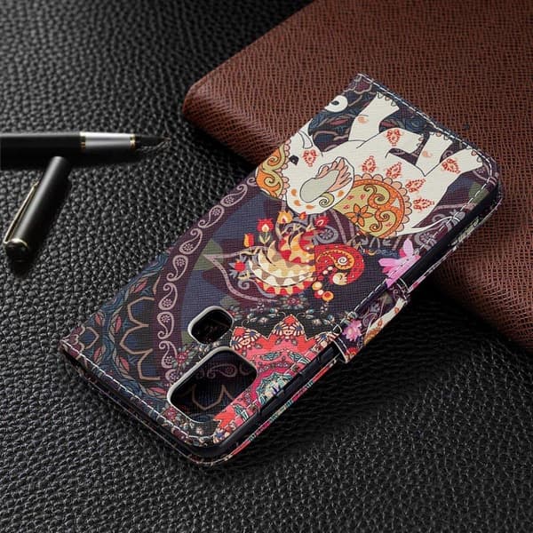 Wonderland Samsung Galaxy A21s Flip Etui - Blomst og Elefant Multicolor