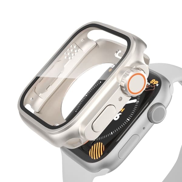 Ultra-Thin Splashproof Case with tempered Glass for Apple Watch Series 9/8/7 41mm - Starlight Silver Silvergrå