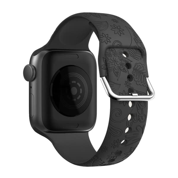 Apple Watch Ultra silikonerem med blomster- og vinmønster - Sort Black