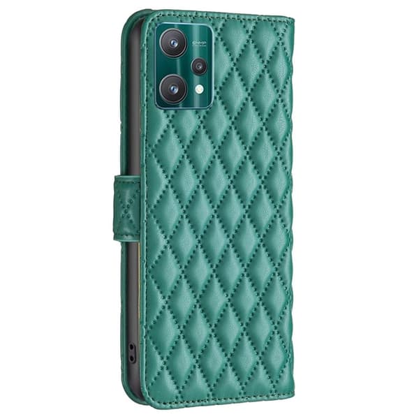 Rombemønster, matt flip-deksel for Realme V25 / Realme 9 Pro - Grønn Green