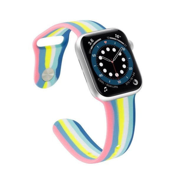 Apple Watch 42mm - 44mm sateenkaarenvärinen silikonikellon hihna - Pinkki / Koko: S Multicolor