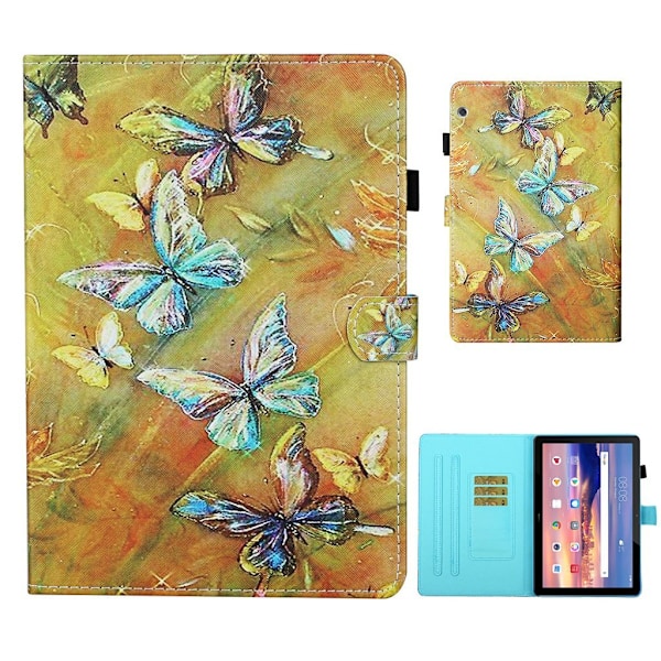 Huawei MediaPad T5 viileä kuvio nahkainen flip case - Perhonen Multicolor