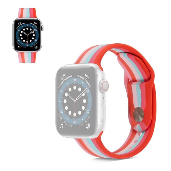 Apple Watch 40mm regnbuefarvet silikoneurrem - Rød / Størrelse: L Red