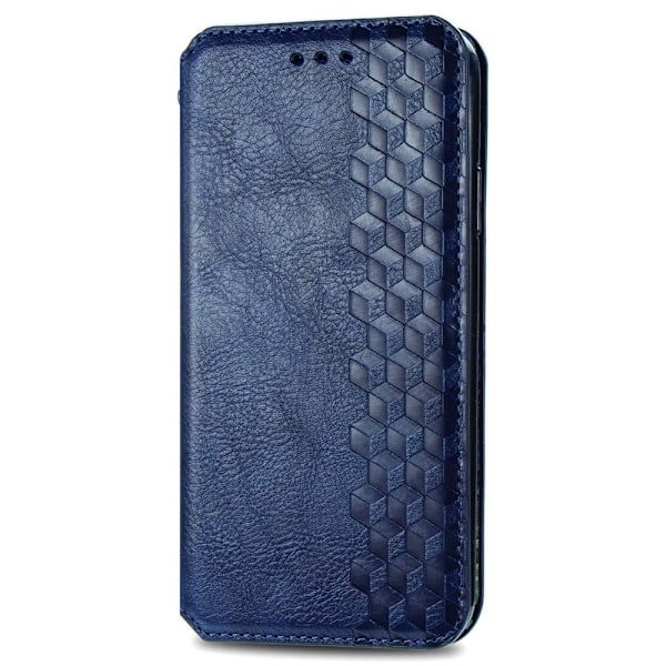 Læder Etui med A Stilfuldt Rhombus Tryk til Motorola Moto E32s / E32 / G22 - Blå Blue