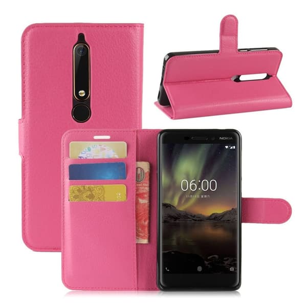 Nokia 6 (2018) Etui laget av kunstlær og silikon - Rosa Pink