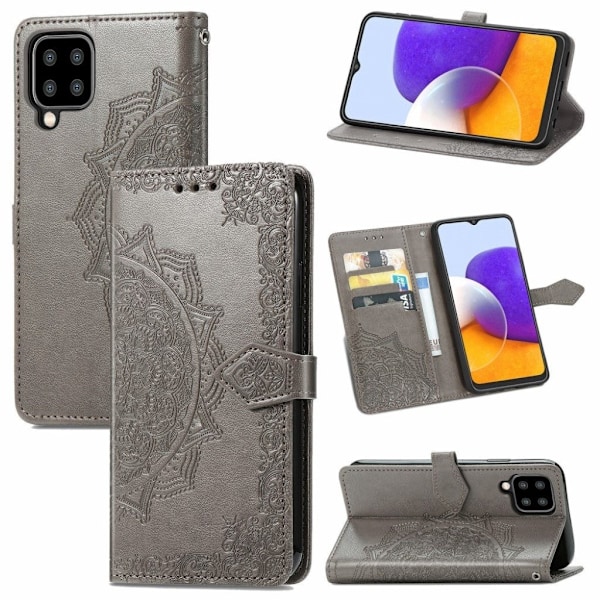 Mandala läder Samsung Galaxy A22 4G fodral - Silver/Grå Silvergrå