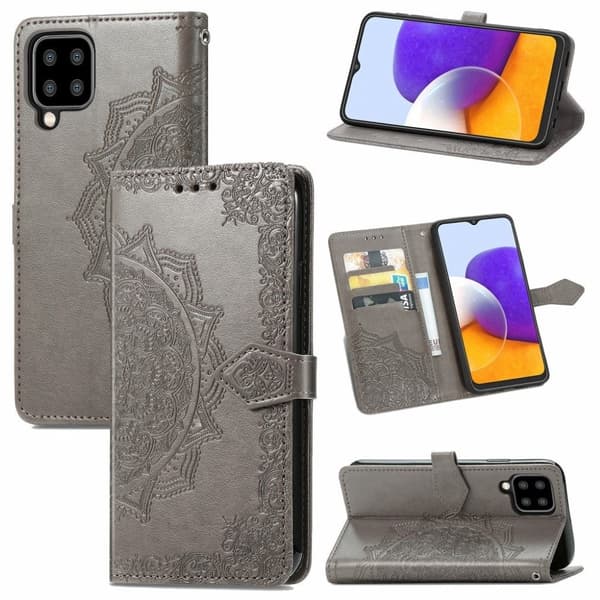 Mandala Samsung Galaxy A22 4G Flippetui - Grå Silver grey