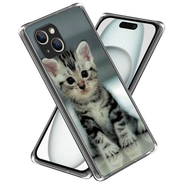 Deco iPhone 15 Plus cover - Sød Kat Silver grey