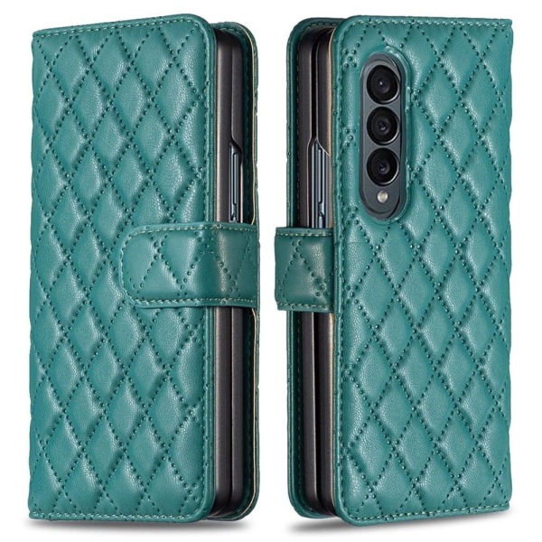 Rhombus pattern matte flip case for Samsung Galaxy Z Fold3 5G - Green