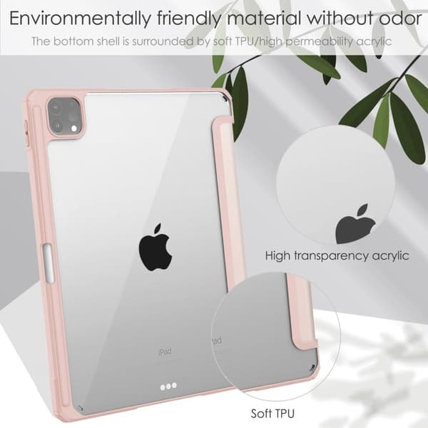 iPad Pro 11 (2021) läpinäkyvä TPU + PU nahkakotelo - Pinkki Pink
