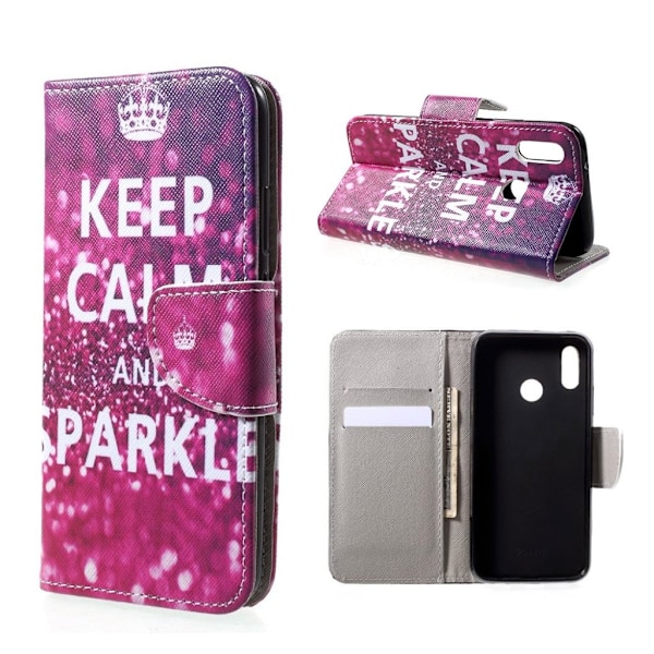 Huawei P20 Lite / Nova 3e mobilfodral i PU skyddar plånbok korthållare sedelförvaring stående läge - Keep calm and sparkle multifärg