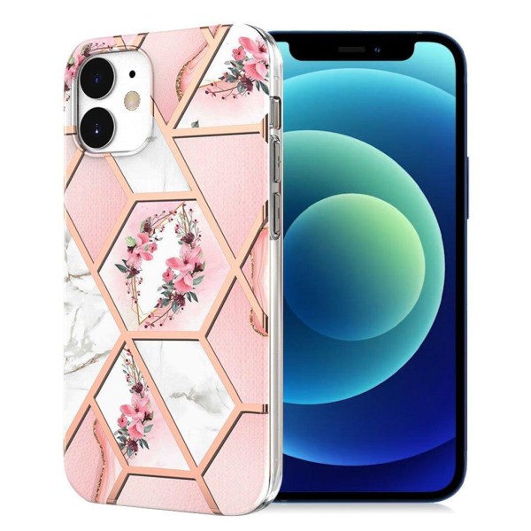 Marble design iPhone 12 Mini cover - Pink Marmor / Blomst Multicolor
