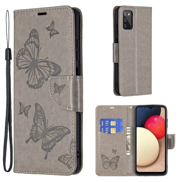Butterfly Samsung Galaxy A03s Läppäkotelo - Harmaa Silver grey