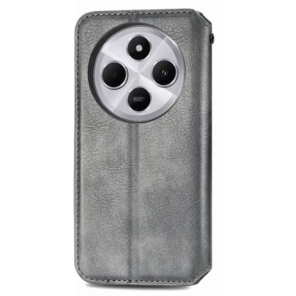 Läder Xiaomi Redmi 14C / Xiaomi Redmi 14R fodral med romb-design - Grå Silvergrå