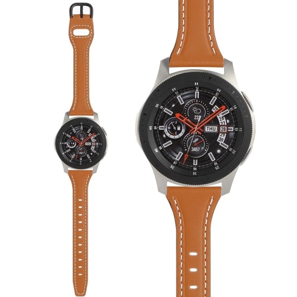 22mm Universal genuine leather watch strap - Brown / Black Buckl Brun