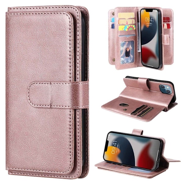 iPhone 14 fodral med 10 fickor - Rosa Rosa