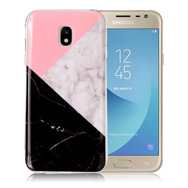 Samsung Galaxy J3 (2017) beskyttelsesetui i silikone- og plastik med marmor tekstur - Sort/Hvid/Lyserød Multicolor