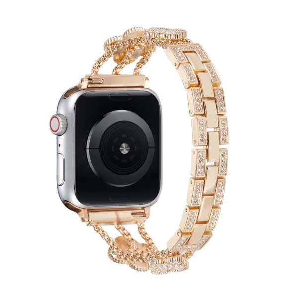 Apple Watch 40 mm klockarmband med dekor av strass och blommor - Roséguld / Rosa Rosa