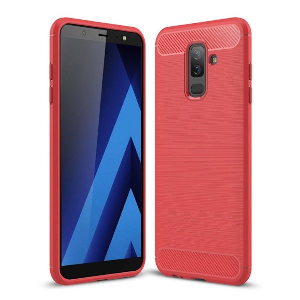 Samsung Galaxy A6 Plus Hiilikuitu Harjattu Pinta TPU Suojakuori - Punainen Red
