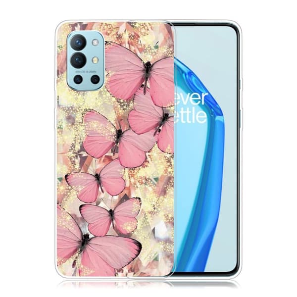 Butterfly läder OnePlus 9R fodral - Rosa Rosa
