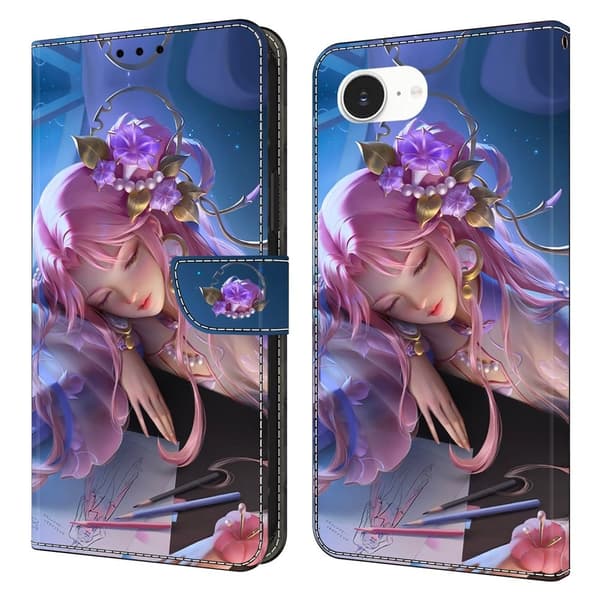 iPhone 16e Plånboksfodral Mönster Tryck Stativ Läder Flip Phone Cover - Törnrosa Rosa