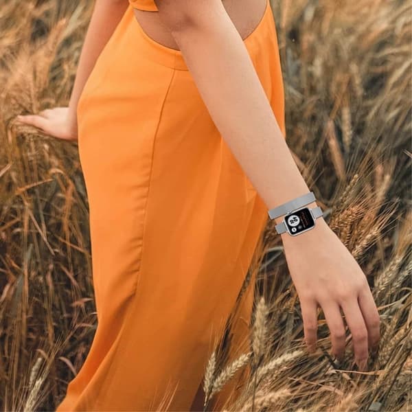 Apple Watch (45 mm) klockarmband i äkta läder med dubbla öglor - Grå Silvergrå