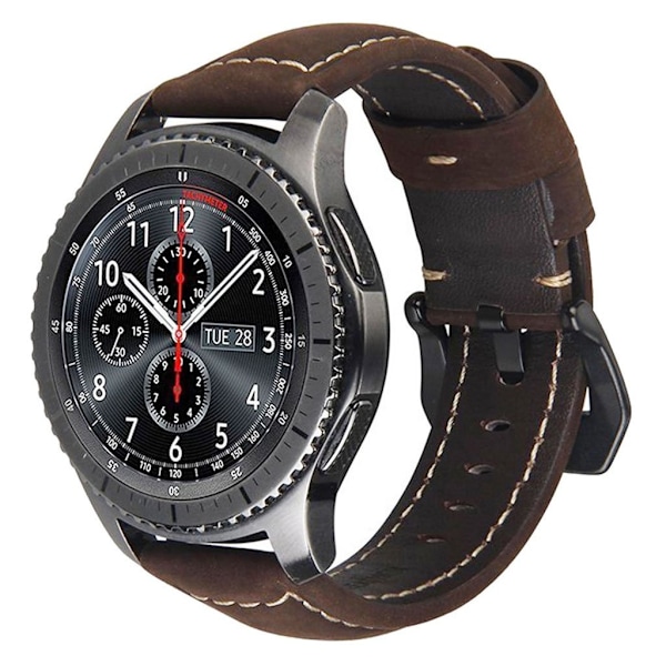 Samsung Gear S3 Frontier / S3 Classic klockarmband i äkta läder - Brun / Svart Spänne Brun