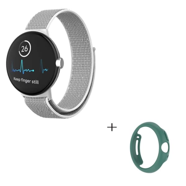 Google Pixel Watch nylonklokkerem med cyanfarget deksel - Grå / Hvit Silver grey