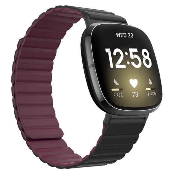 Fitbit Sense 2 / Versa 4 silikonikellon hihna - Musta / Viininpunainen Red