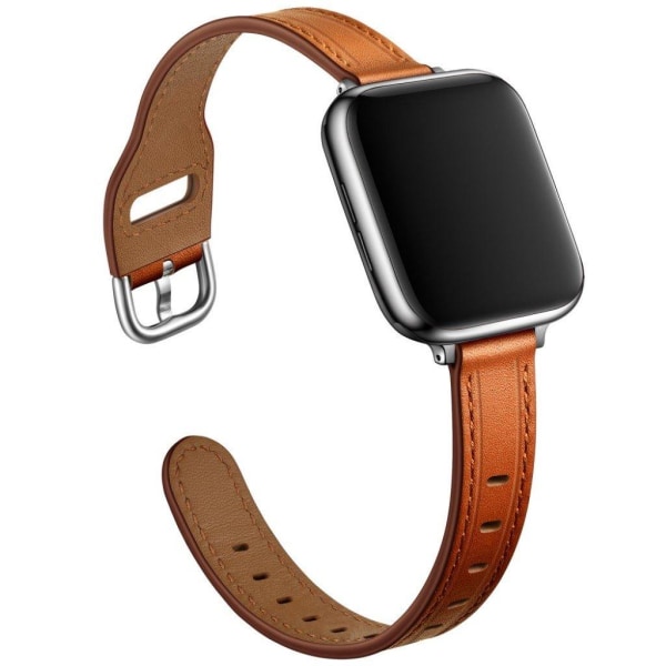 Apple Watch 42mm - 44mm unikt klockarmband i äkta läder - Brun / Silverspänne Brun