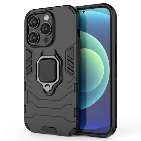 iPhone 14 Pro 6,1 tommer Drop Resistant Soft Flexible and Hard Bumpresistent Hybrid Cover Wear-resistant Phone Case med Ring Kickstand - Sort Black
