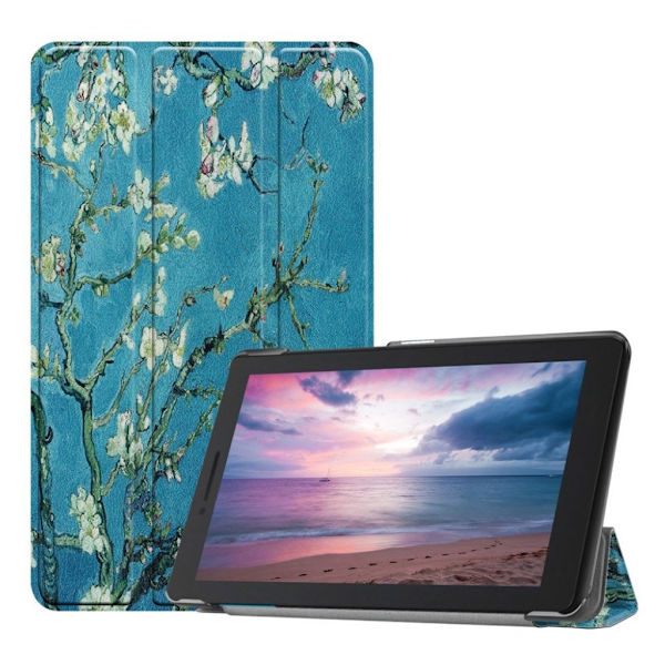 Lenovo Tab E8 mønstret tre-fold læderetui - Vintersød Multicolor