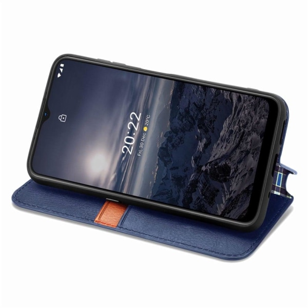 Læder Etui med A Stilfuldt Rhombus Tryk til Nokia G21 / G11 - Blå Blue