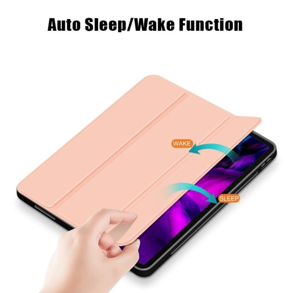 Tri-fold Auto Sleep / Wake Stand Vegansk Læder Tablet Case med Pen Slot iPad Air (2020) / Air (2022) / Pro 11-tommer (2022) / (2020) (2021) - Rødguld Pink