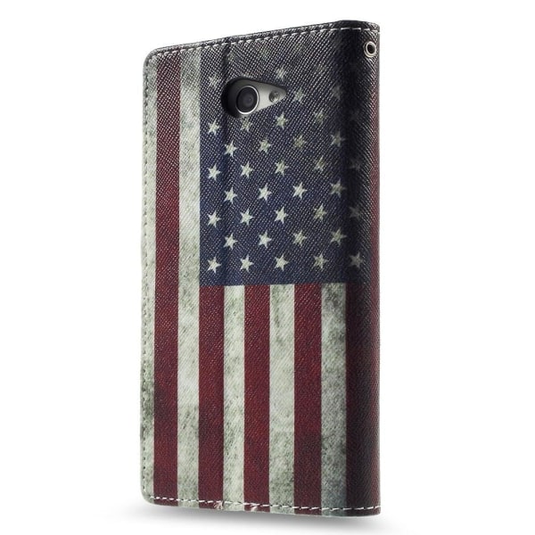 Moberg Sony Xperia M2 Aqua Nahkakotelo Standillä - Vanhanaikainen Amerikan Lippu Multicolor