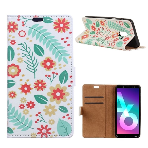 Samsung Galaxy A6 (2018) mobilfodral PU läder skyddande stående läge plånbok mönster på - Blommor och löv multifärg