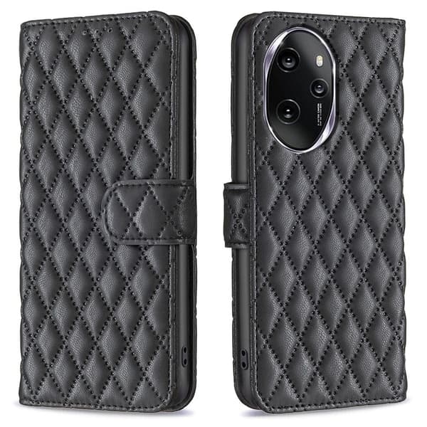 Rombuskuvioinen matta läppäkotelo Honor 100 - Musta Black