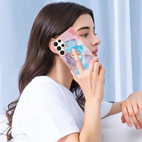 Marmormotiv Samsung Galaxy S22 Ultra skal - Mjölkväg Marmor Blå multifärg