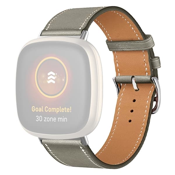 Fitbit Sense 2 / Versa 4 klokkerem i ekte skinn med sømmer - Grå Silver grey