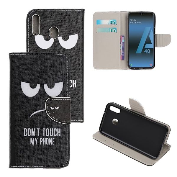 Samsung Galaxy A40 lædercover med krydstekstur - rør ikke min telefon Multicolor
