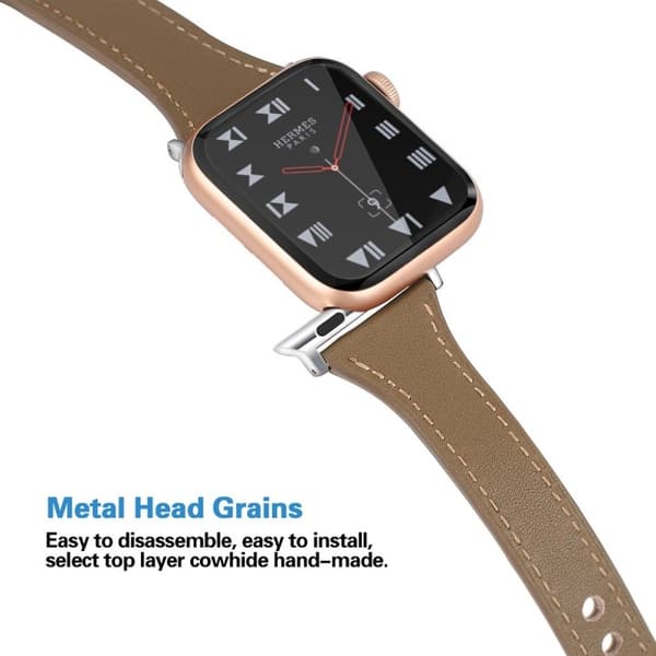 Apple Watch Series 5 44mm ægte læder Urrem - Khaki Beige