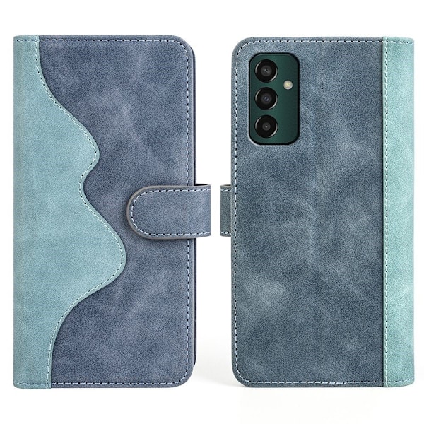 To Farvet Læder Flip Case til Samsung Galaxy M13 4g - Blå Blue
