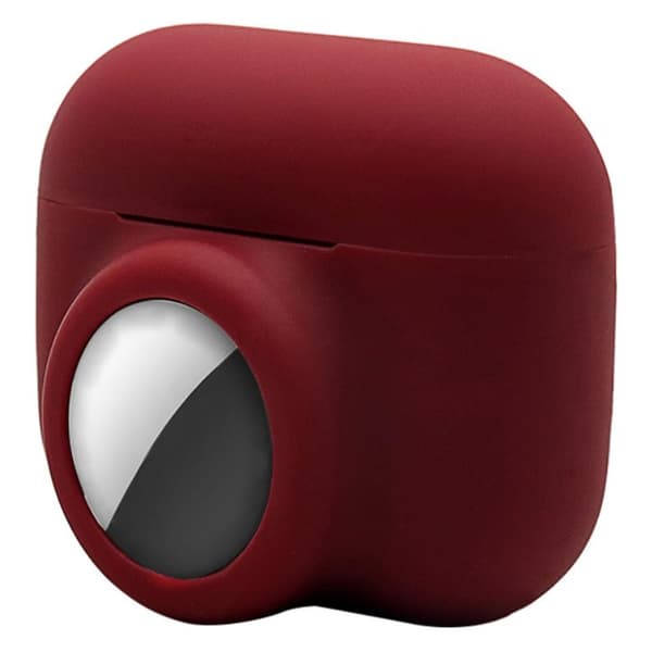 2-i-1 AirPods Pro / AirTags silikonfodral - Vinröd Röd