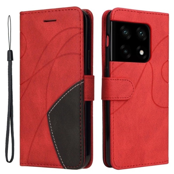 Textured Nahkakotelo With Strap For OnePlus 10 Pro - Punainen Red