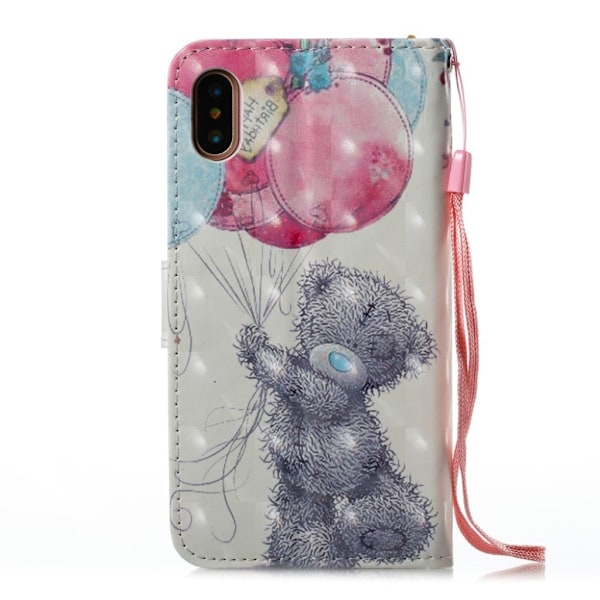 iPhone Xs Max læder flip cover med mønstertryk - Bjørn Holder Balloner Multicolor