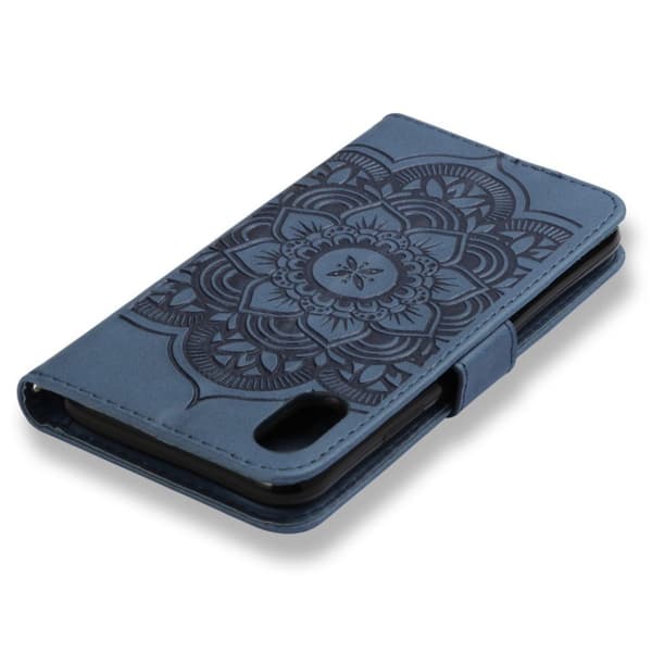 iPhone Xs Max flip cover i læder med tryk og drømmefanger - Blå Blue