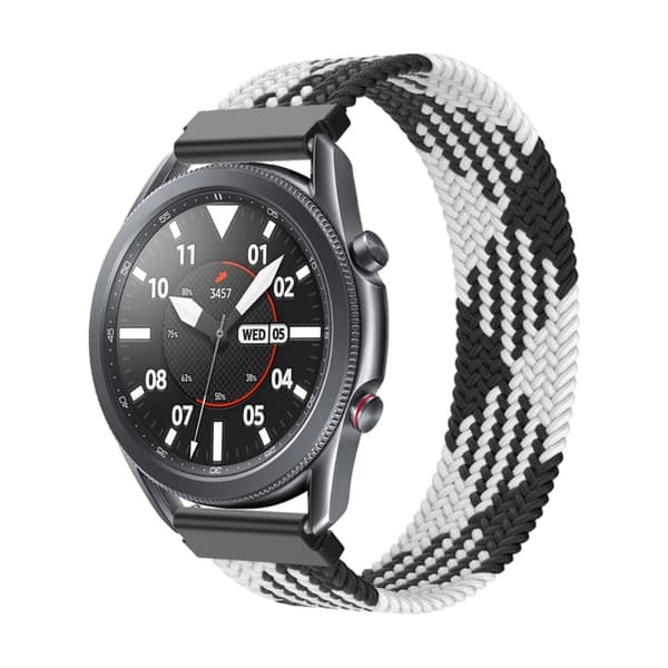 Samsung Galaxy Watch 3 (45 mm) elastisk klokkerem i nylon - Svart / Hvit Størrelse: S White
