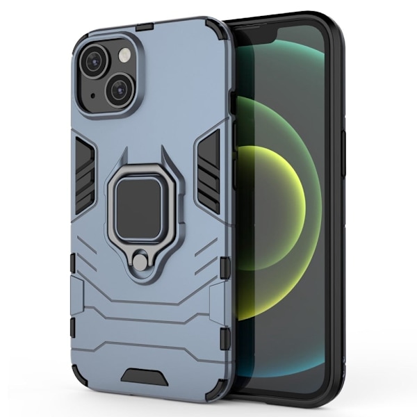 iPhone 14 6,1 tommer Anti-fall Phone Case Ring Kickstand Robust stødsikkert fleksibelt og hårdt bump-resistent bagcover - Blå Blue