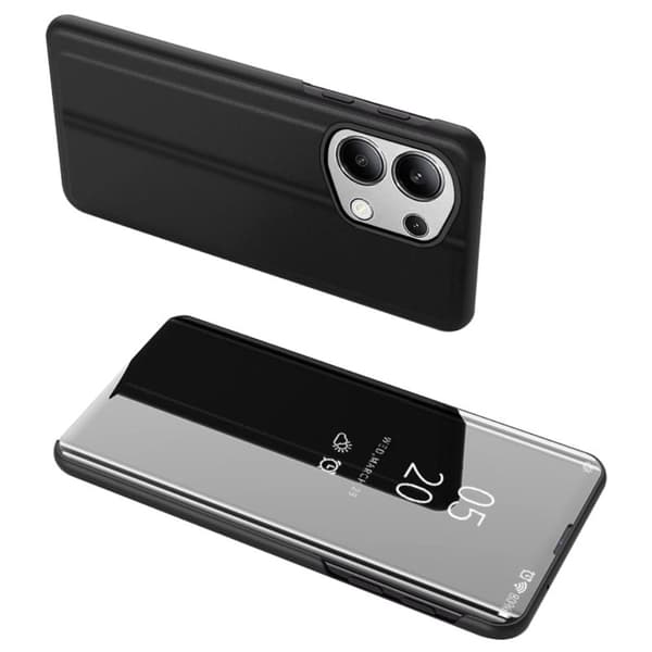 Xiaomi Redmi Note 13 5G  4G Etui View Window Electroplating Leather Phone Deksel Stand - Svart Black