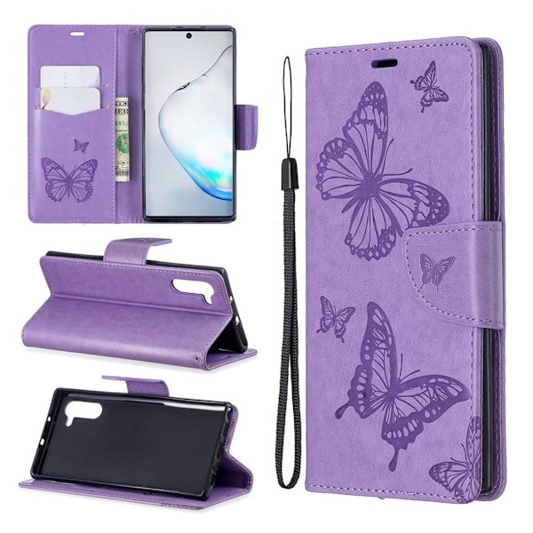 Butterfly läder Samsung Galaxy Note 10 fodral - Lila Lila